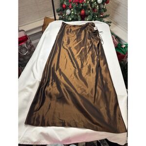 Vtg NWT Designer $230 SHELLI SEGAL Brown Metallic Maxi Skirt Size 14 Tie Waist